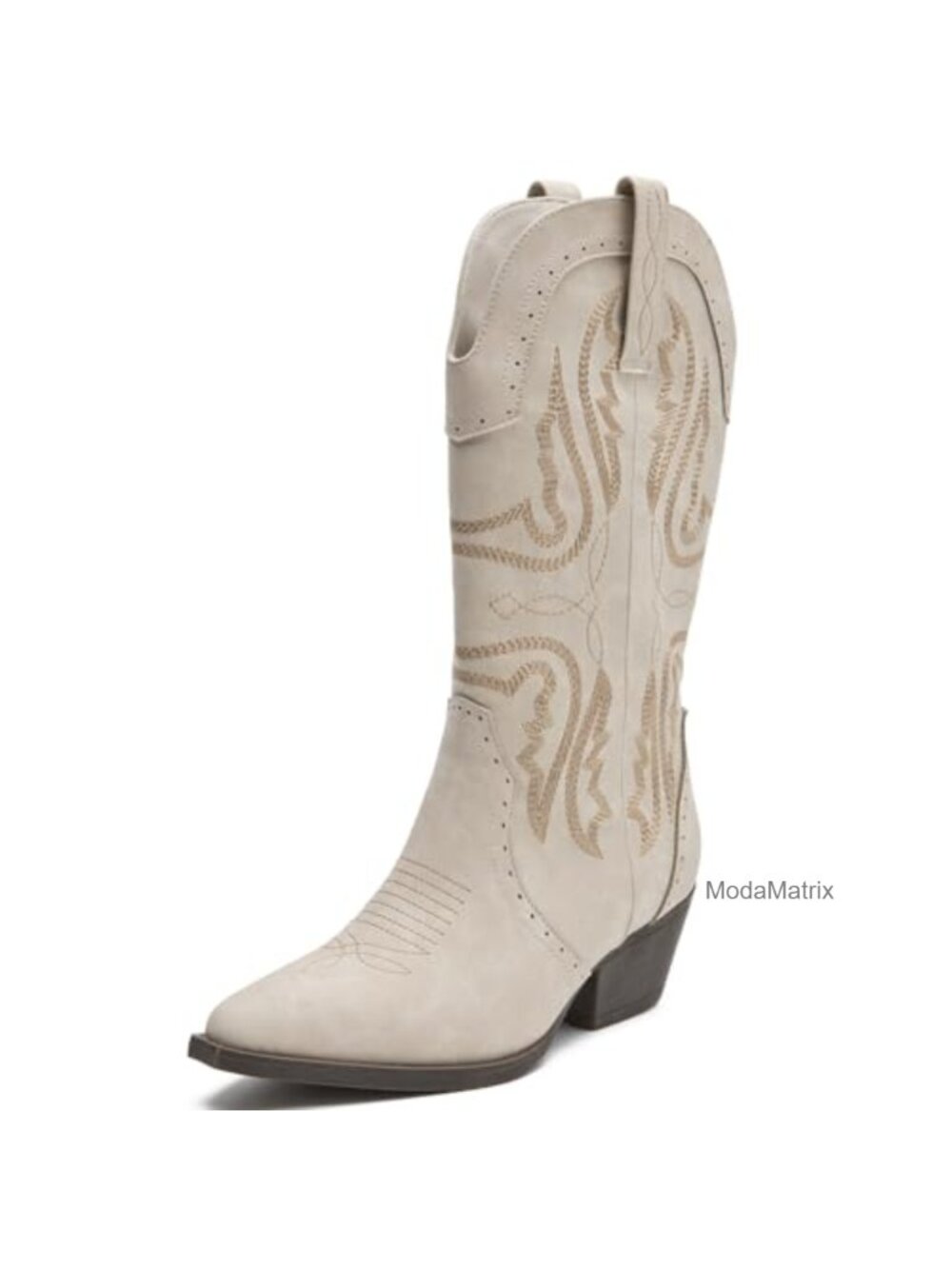 Women's Cowboy Boots Western Mid Calf Chunky Heel Snip Toe PU Leather